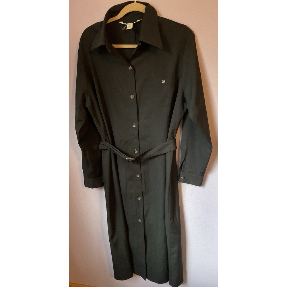 Vintage Travelsmith Travel Smith Black Belted Button Down Maxi‎ Dress Size 16